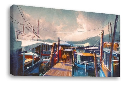 Cuadros Abstractos Tipo Oleo En Canvas Artistíco Color Personas En Muelle Y Barco Pintura