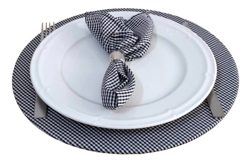 Set X 6 Individual Plato De Sitio  Con Funda Negra Cuadrille