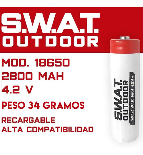 Imagen 2 de 10 de Pack X 10 Bateria Pila Recargable Swat 18650 2800 Mah 4.2 V