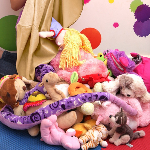 Puff Organizador Infantil Para Bichos De Pelúcia Bege
