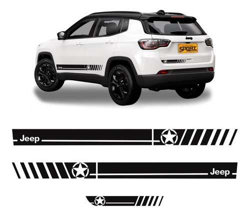 Faixas Jeep Compass Adesivos Estrela Decorativo Preto