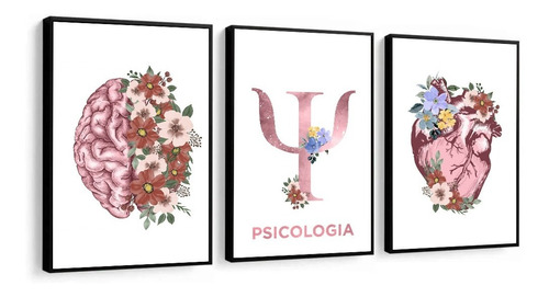 Quadro Decorativo Psicologia Rosa Flores Frase Consultório