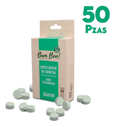 50 Pack Pasta Dental Sólida Hierbabuena 90 Tabletas Bam Boo!
