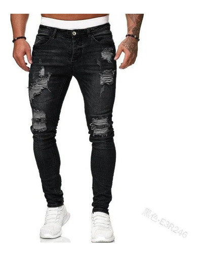 Pantalones De Mezclilla Slim De Tendencia Rotos For Hombres