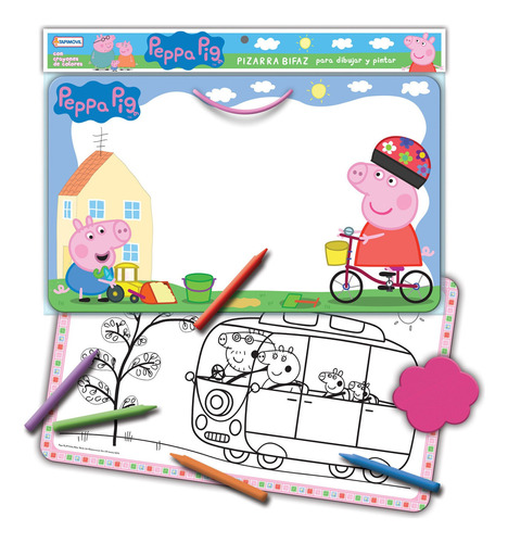 Pizarra Pizarron Bifaz Con Crayones Peppa Pig Original