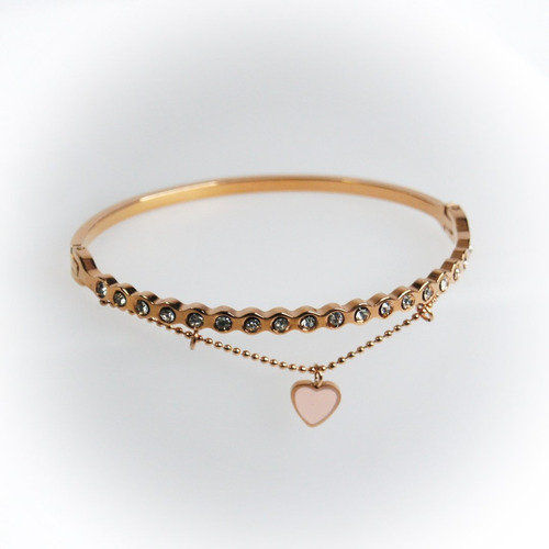 Imagen 3 de 6 de Pulsera Corazón Rosa Con 18 Zirconias Acero Inoxidable Mujer