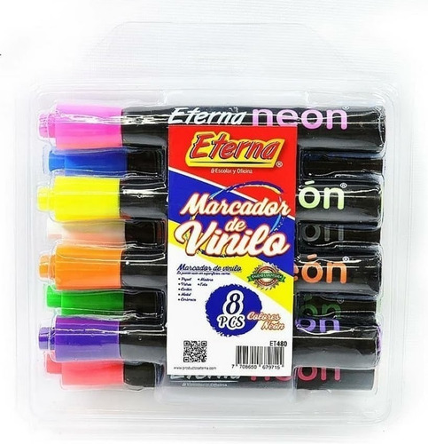 Marcador De Vinilo Eterna Colores Neón X 8 Plumones Surtidos