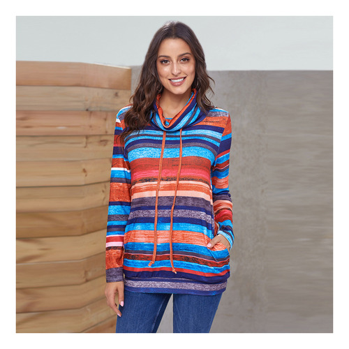 Sudadera Informal De Mujer En Color Block De Rayas