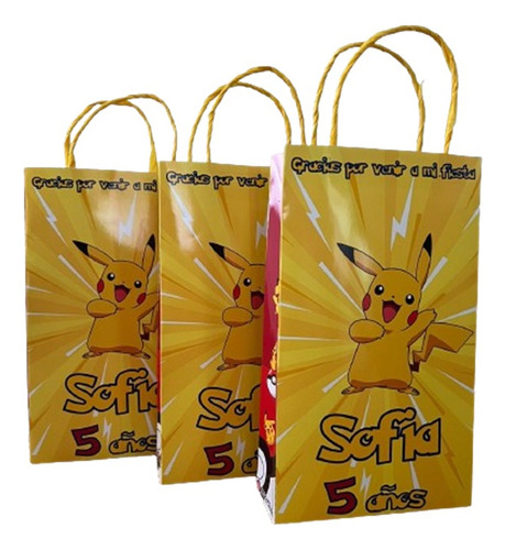 Bolsas Dulceras Pikachu Pokemon Cotillón Personalizado 