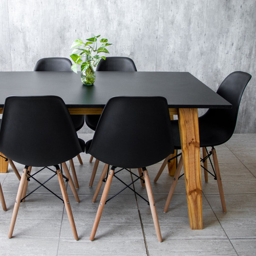 Juego Comedor Nórdico Mesa Escandinava 140 + 6 Sillas Eames Color Negro
