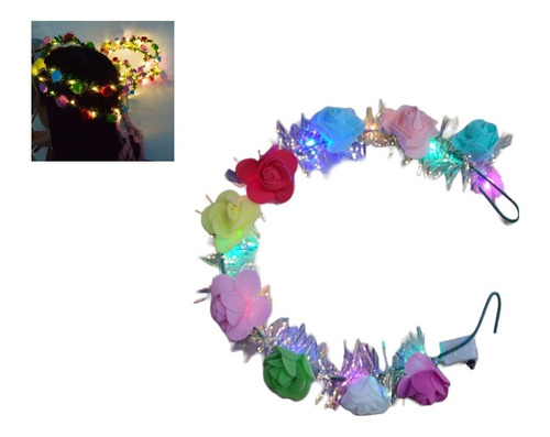 5 Diadema Balaca Con Flores De Foamy Y Luz Luces Led