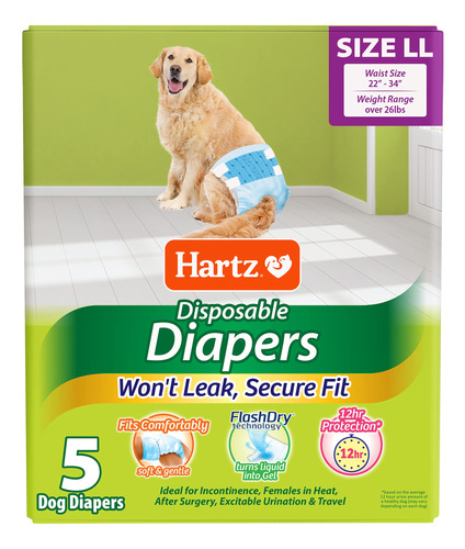 Hartz Panales Desechables Para Perros, Talla L, 5 Unidades, 