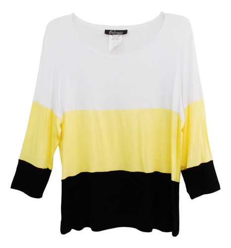 Playera Casual Bloques Combinados, Manga 3/4, Talla Extra