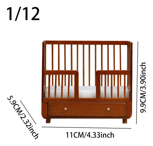 1:12 Escala Casa De Bonecas De Madeira Cama De Bebê 1/12