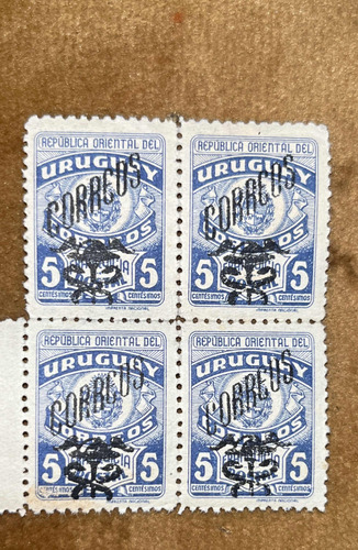 Sello Uruguayo Franquicia Postal 5 Centésimos 1948 S/c X 4