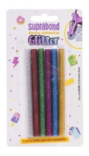 Barras Silicona Glitter Colores Brillantes Suprabond X 12un