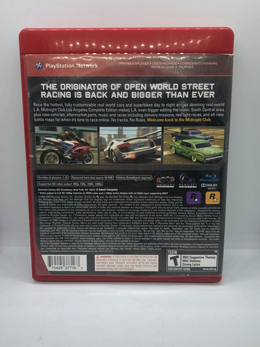 Midnight Club Los Angeles Jogo De Ps3 (Usado)