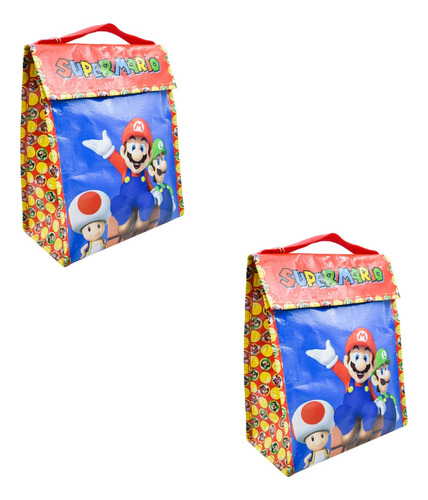 2 Piezas Lonchera Bolsa P/lunch Niños Mario Bros Reutilizabl