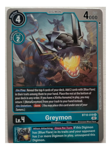 Digimon Tcg Greymon Bt10-019 R Foil