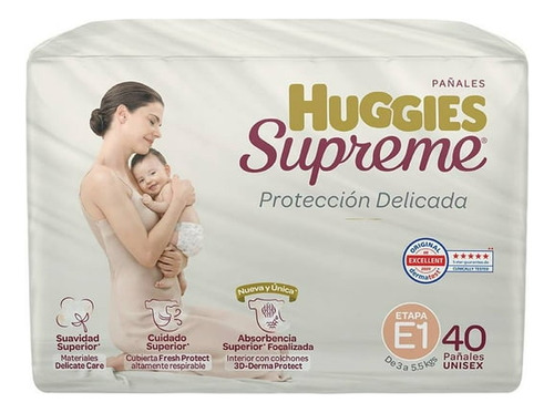 Huggies Supreme Pañales Etapa 1 (3.5 Kg - 5 Kg) 120 Piezas