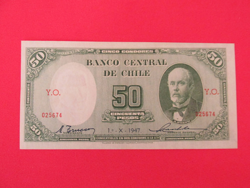 Billete Chile 50 Pesos Firmado Trucco-maschke 1947 Escaso