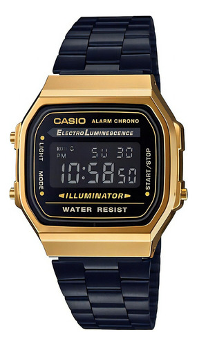 Reloj Casio A168w Vintage Métrico Dorado/negro Color de la correa Negro Color del bisel Dorado Color del fondo Color del fondo