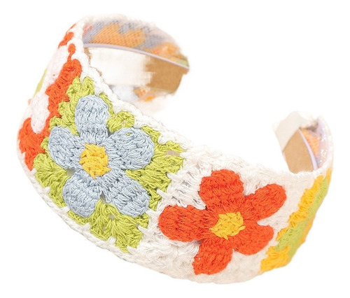 Nueva Diadema Ancha De Flores Tejidas Estilo Étnico.