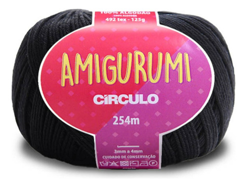 Linha Fio Amigurumi Círculo 254m 100% Algodão - Trico Croche Cor PRETO 8990