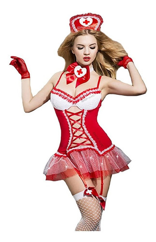 * 7 Artículos  Enfermera Sexy Vestido Guantes Medias Colale 