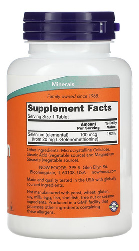 SelĂȘnio 100mcg Now Foods Selenium 250 Tablets Importado