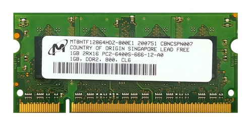 Memoria P/ Laptop Ddr2 Micron 1gb 2rx16 Pc2-6400s-666 800mhz