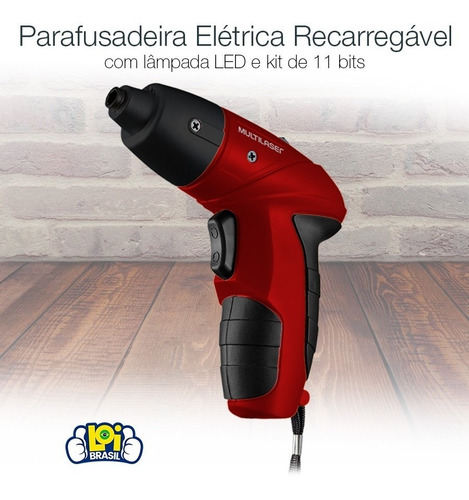 Imagem 3 de 6 de Parafusadeira Eletrica Multilaser Recarregavel Bivolt Ho031