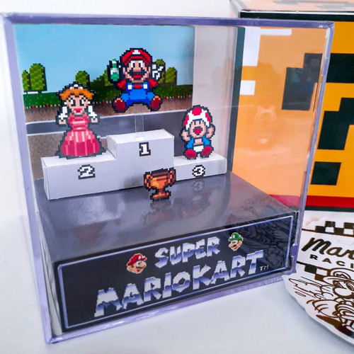 Diorama Mario Kart Podium Cubo De Acrílico 9x9x9cm