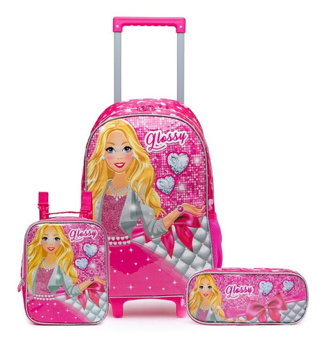  Kit Mochila De Rodinhas Lancheira Estojo Escolar Infantil