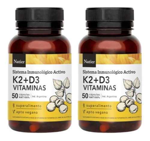 Kit X2 Vitamina K2 + D3 Natier X50 Capsulas