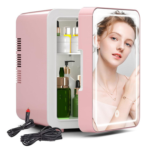 Mini Refrigerador 6l Frio Cosmeticos Con Espejo Y Luz Led