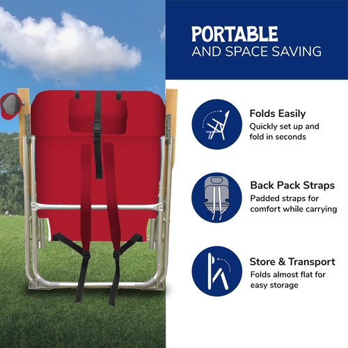 Cabana Beach Silla De Playa Plegable 4 Posiciones Rojo Tango