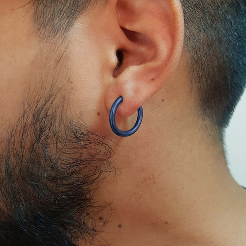 Par Aro Azul Arete Argolla 2.5mm Oreja Acero Hombre Mujer