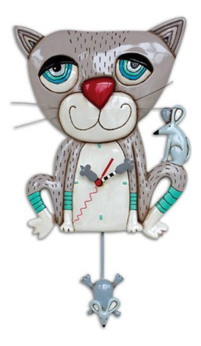 Mouser El Gato Gris Kitty Meow Batería Péndulo Reloj De Pare