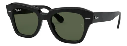 Anteojos de sol Ray-Ban Wayfarer State Street talle Mediano diseño Protección UV armazón polished black y lente green
