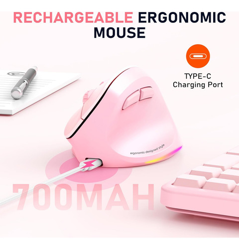 Ratón Ergonómico Meetion, Ratón Vertical Inalámbrico Rgb Bac
