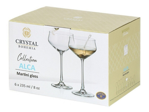 Copas Martini Cristal Bohemia Alca 235ml Set X 6