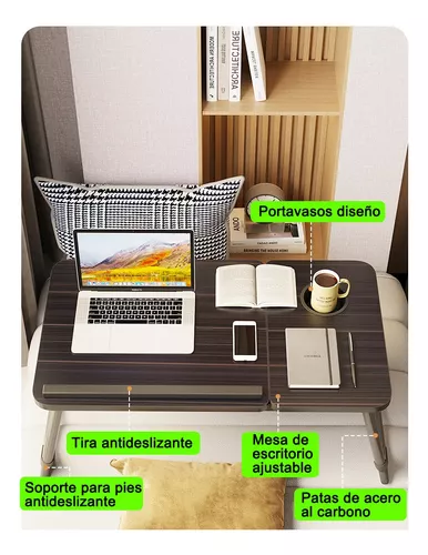 Mesa plegable para portátil – Mesa de sofá de madera ajustable en altura y  escritorio portátil para laptop con reposapiés, tapón de borde, portavasos