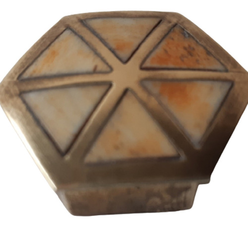 Pastillero Hexagonal, Cajita De Bronce Y Hueso 3,5 Cm