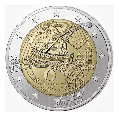 Moeda 2 Euro 2024 - Olimpíadas Paris - Torre Eiffel França (Usado)