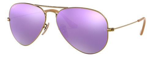 Anteojos de sol polarizados Ray-Ban Aviator Flash Lenses Standard con marco de metal color polished bronze-copper, lente lilac de cristal flash, varilla polished bronze-copper de metal - RB3025