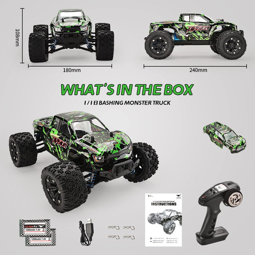 Tenssenx Automóviles Rc A Escala 1:18, 40 Km/h De Alta Velocidad 4wd Con Control Remoto Con 2 Baterías Recargables, 4 X 4 Todoterreno Monster Rc Truck, Vehículo Eléctrico De 2.4 Ghz, Juguetes Para