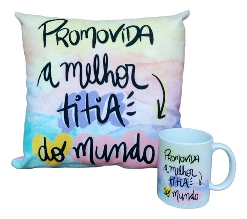 Presente Para Tia Kit Caneca E Almofada Titia Cor Branco Desenho Do Tecido Titia Tia