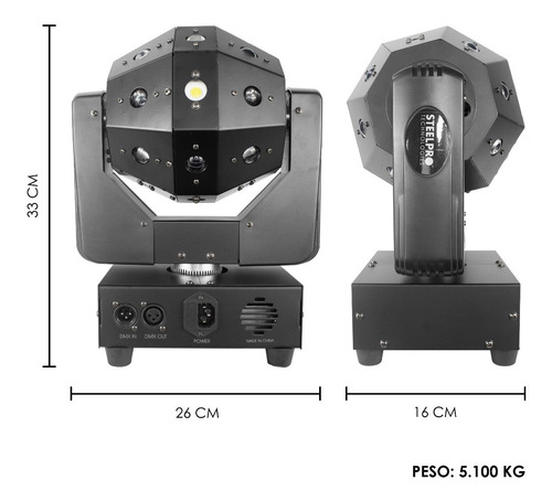 Imagen 3 de 6 de Cabeza Movil Led + Laser Beam Steelpro Magic Ball