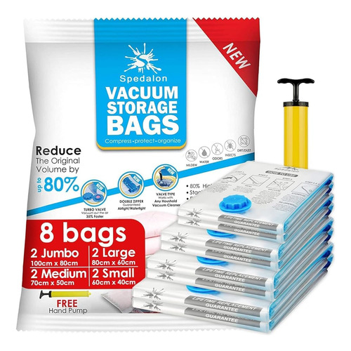 Bolsas De Almacenamiento Al Vacío - Pack De 8 (2 Jumbo + 2 G